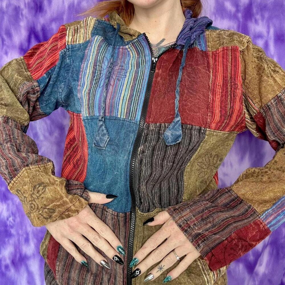 Patchwork Multi-Coloured Jacket With Hood - image 2